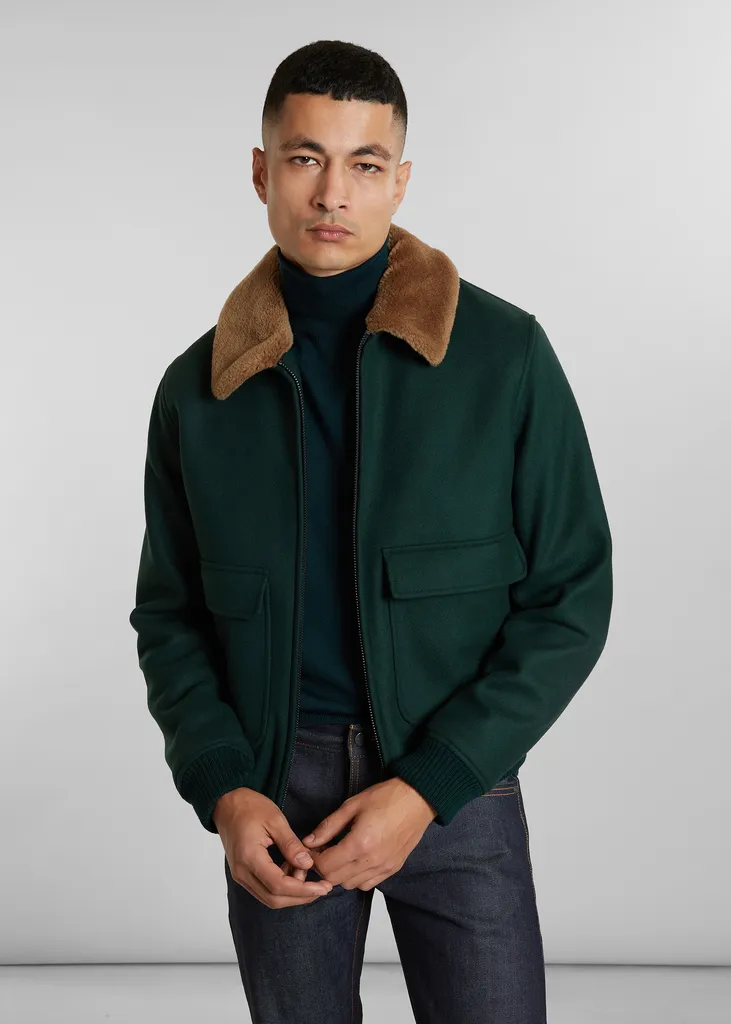 Blouson effet col mouton en laine vierge fabriqué en France L'Exception Paris