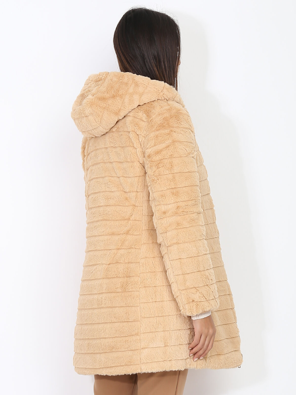 Doudoune réversible fourrée et zippée- Beige foncé