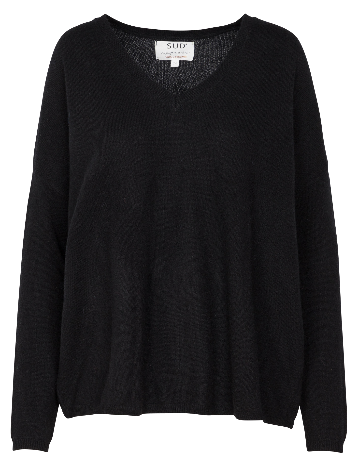 MONJOE - Pull col v en cachemire| Noir