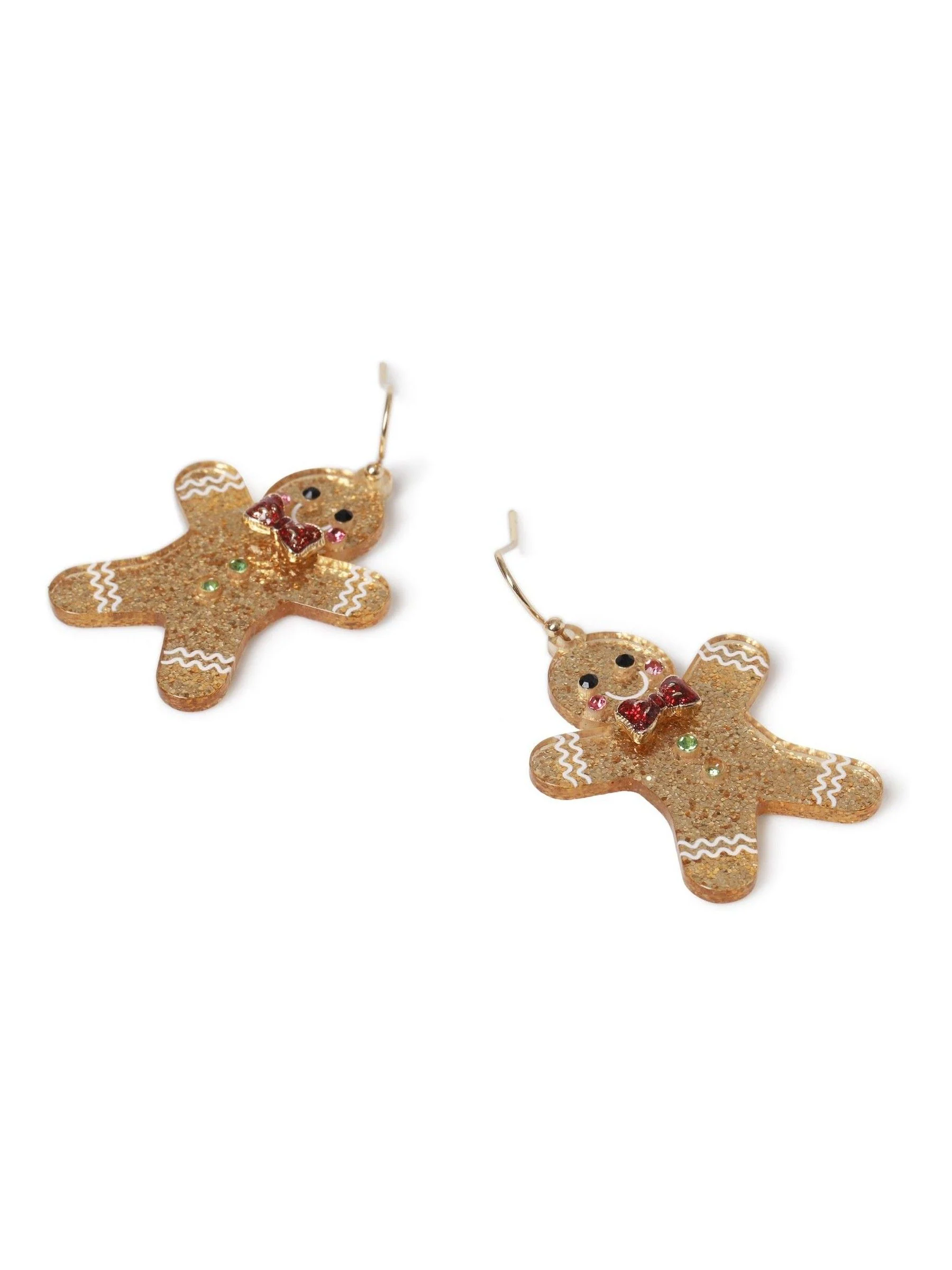 Aela Gold Tone Christmas Gingerbread Drop Earrings