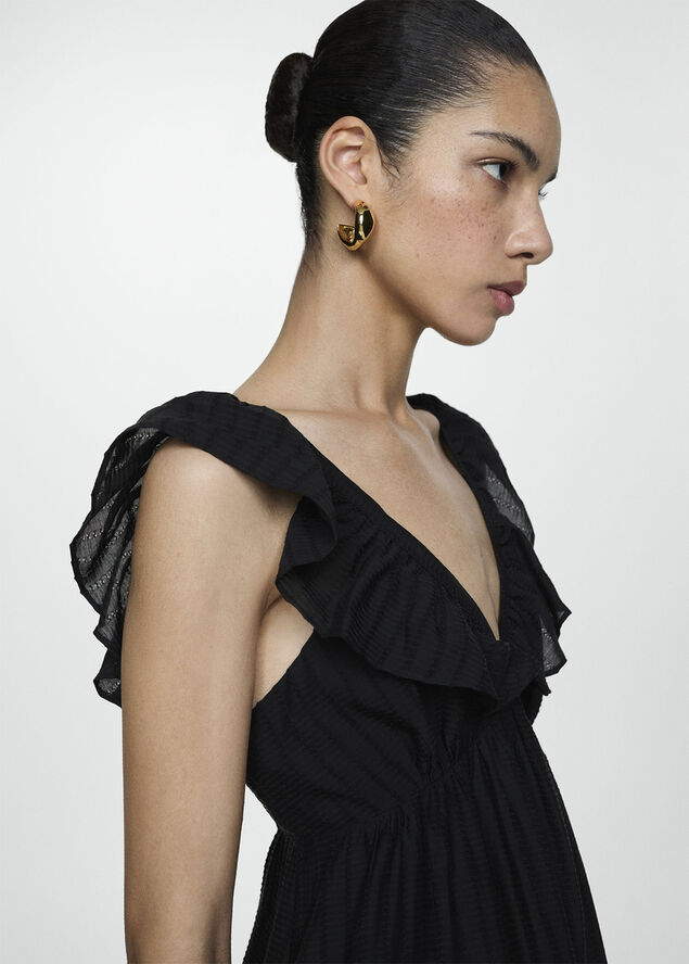 MANGO Ruffled printed dress Black