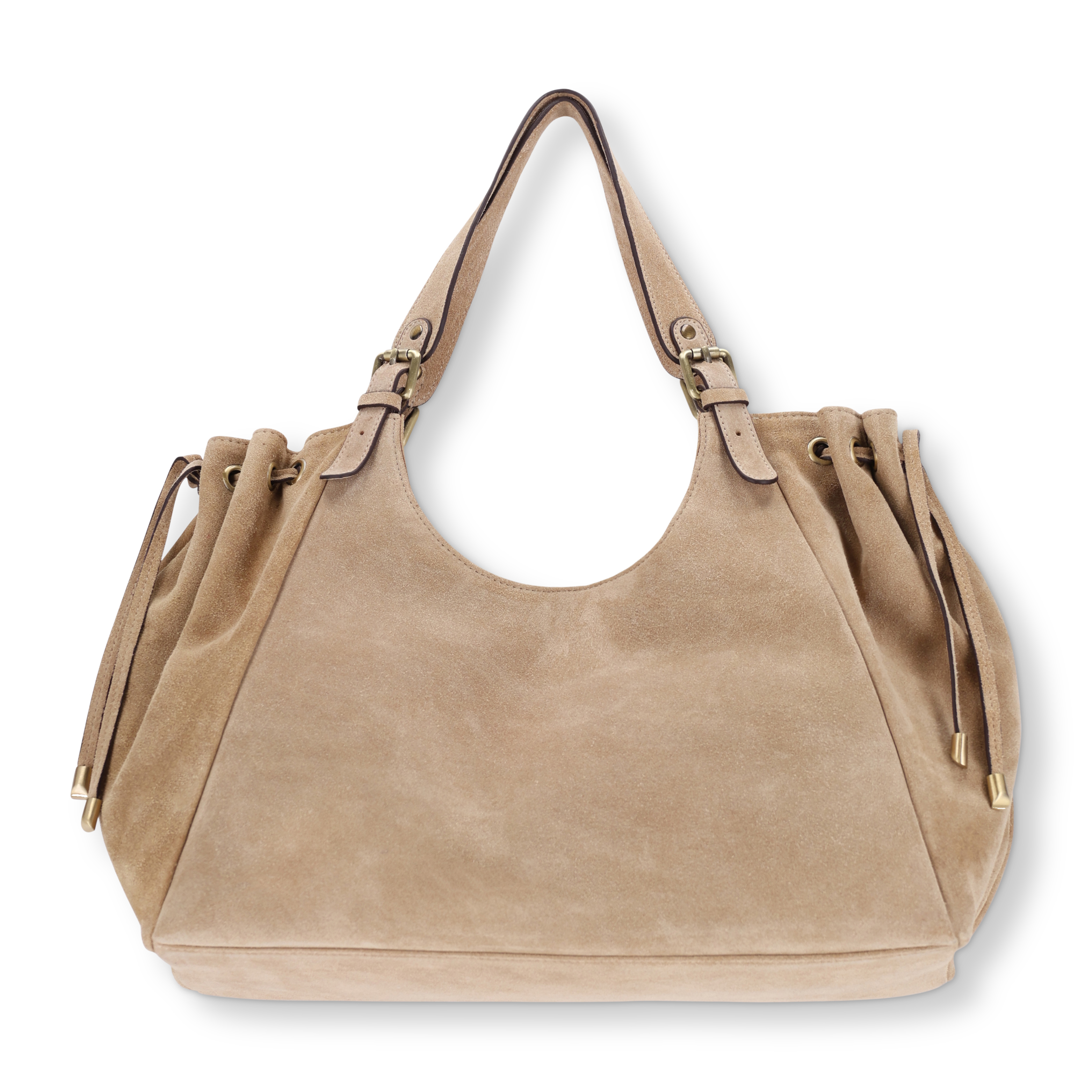 Zandkleurige suède shopper