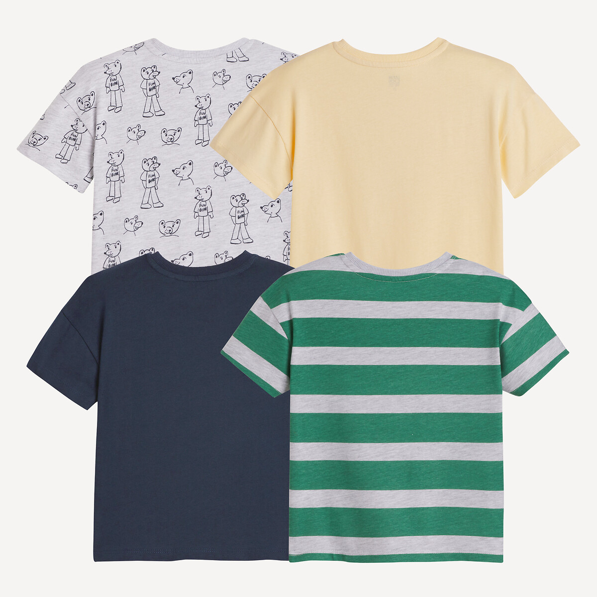 COLEÇÃO LA REDOUTE<br>Conjunto de 4 camisetas, estampa de urso e listras