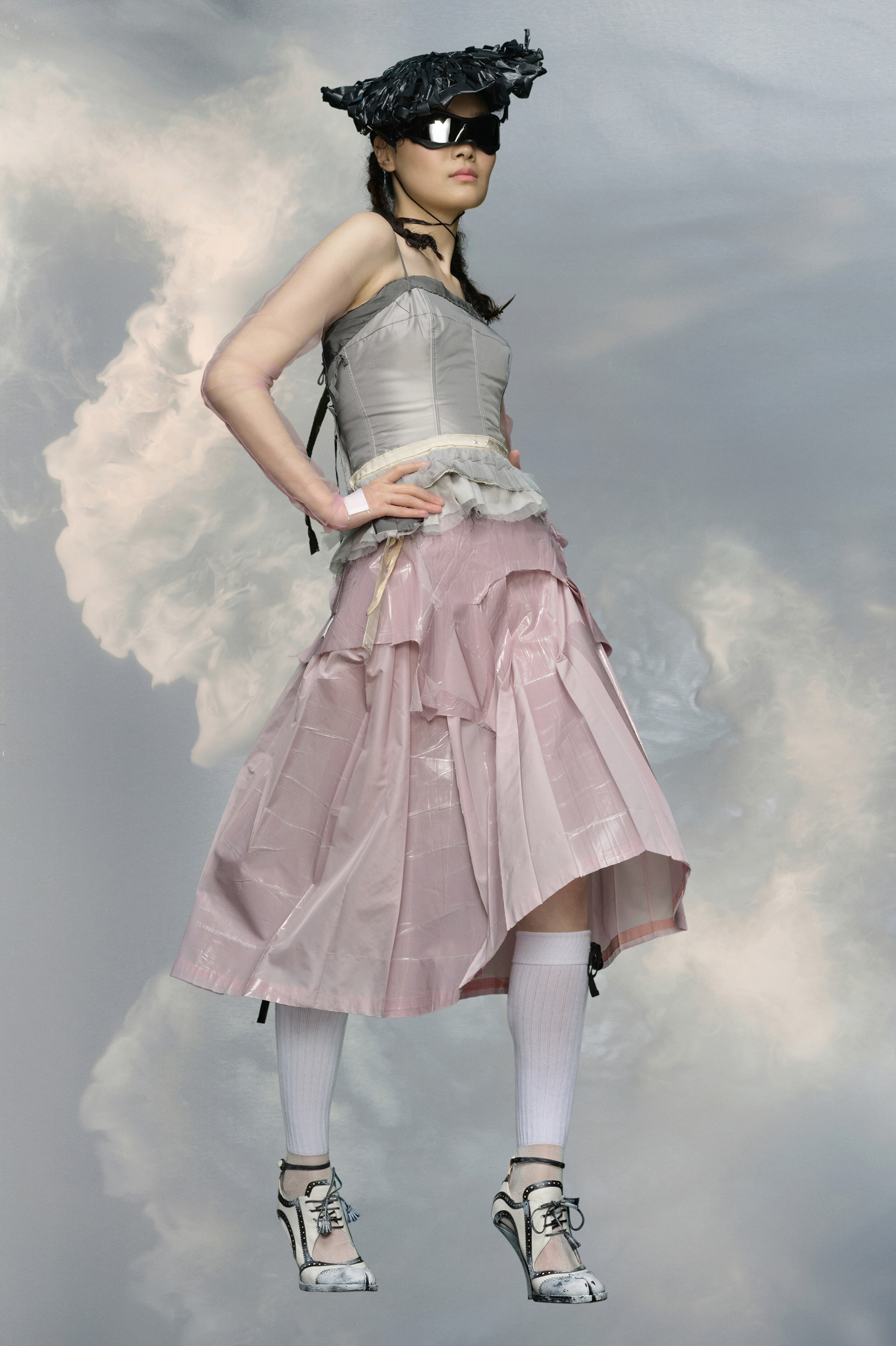 Rose Laminated Nylon Midi Skirt