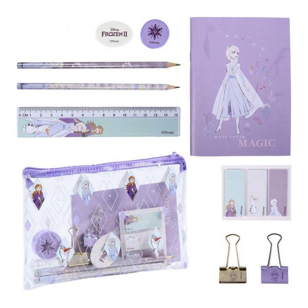 Conjunto de Papelaria Frozen Roxo 12 Pcs