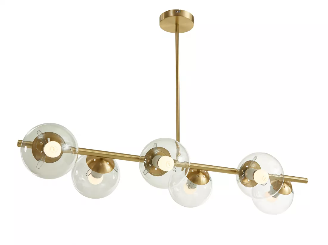 Lustre en laiton brossé - 6 globes en verre - L. 98 cm - Doré - YUKON