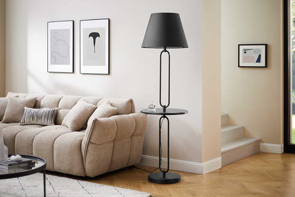 Moderne Stehlampe Beistelltisch SERVANT 175cm schwarz Metall rund