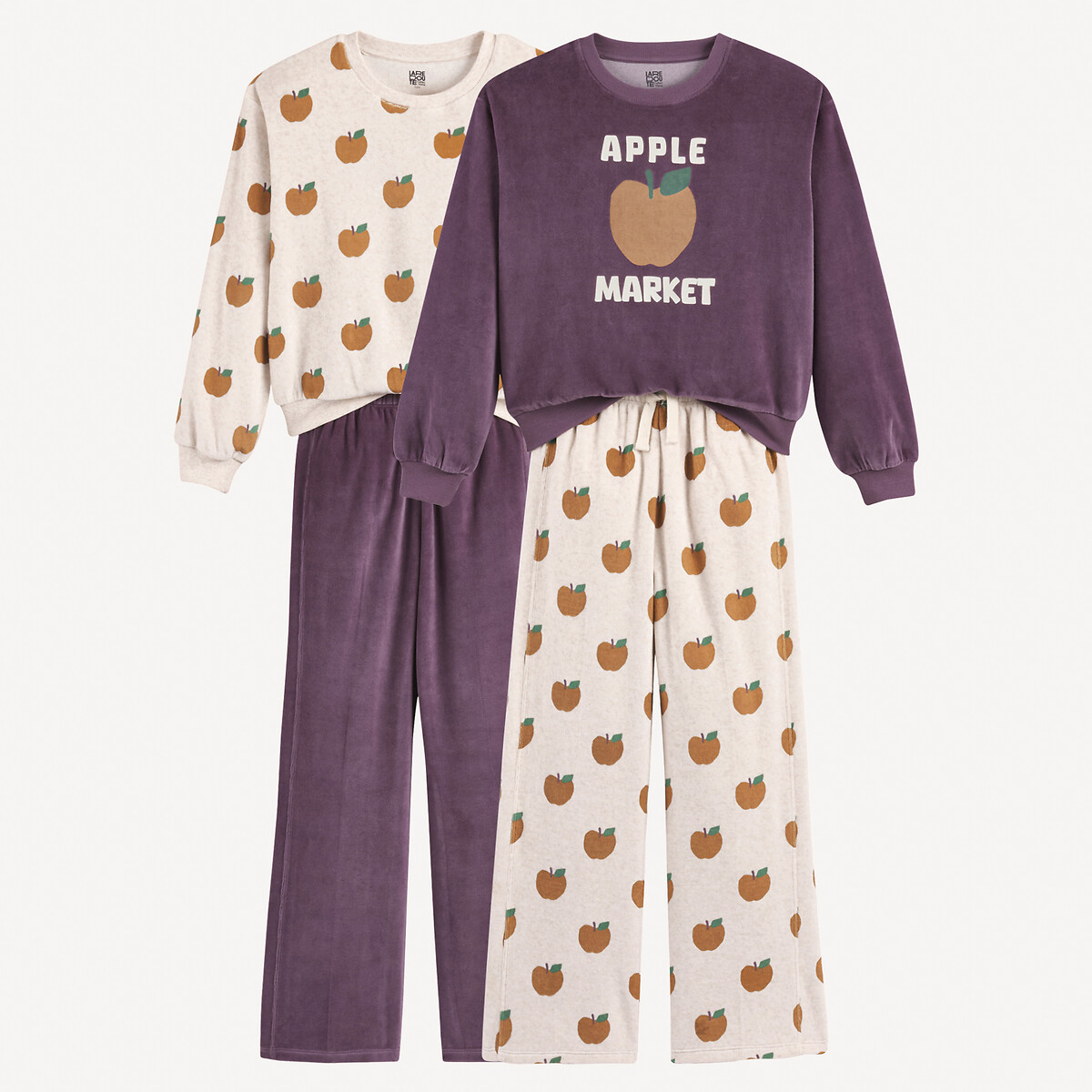 COLEÇÃO LA REDOUTE<br>Conjunto de 2 pijamas de veludo com estampa de maçã