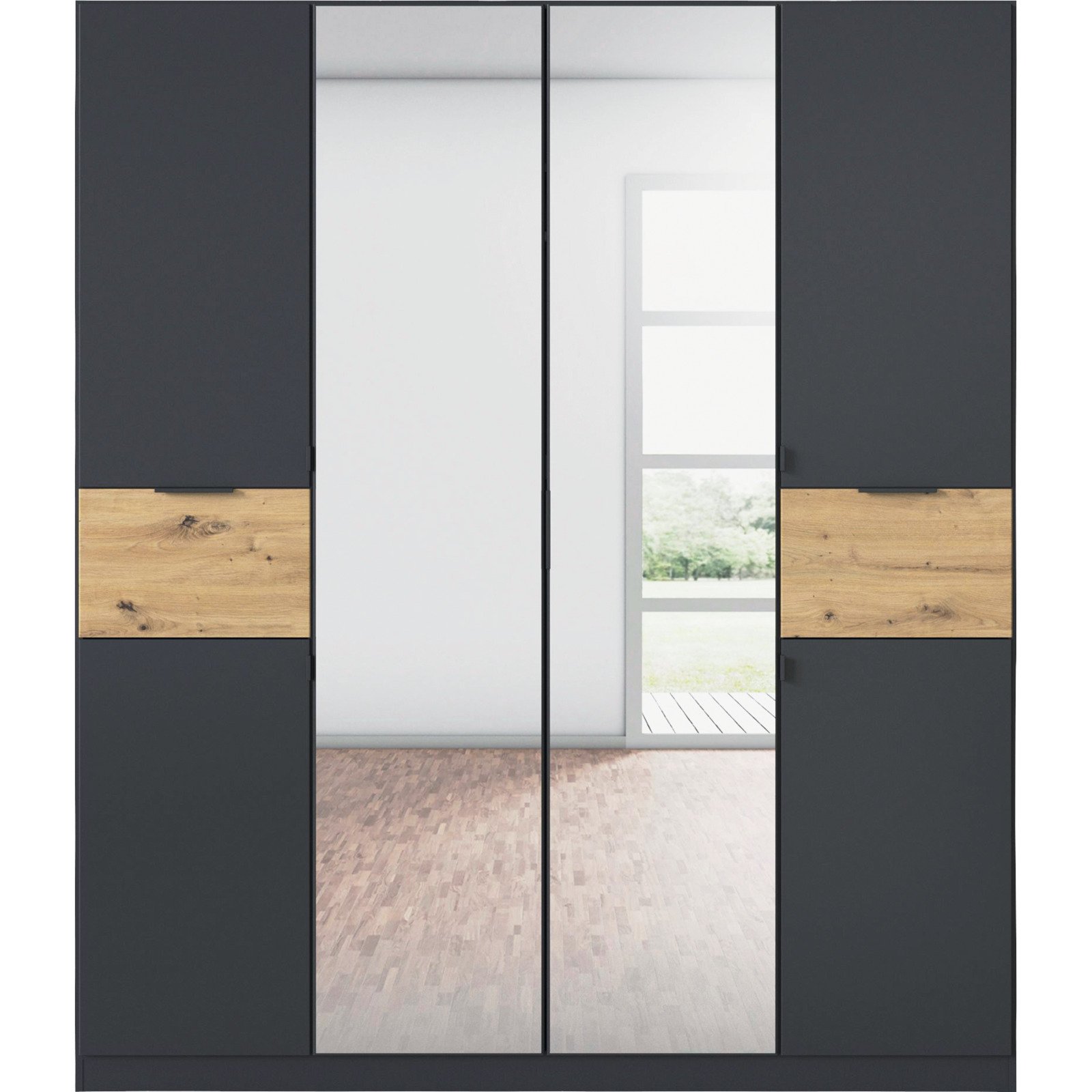 Drehtürenschrank Ticao, Dekor, 181 x 210 x 54 cm, mit Spiegel graphit/artisan