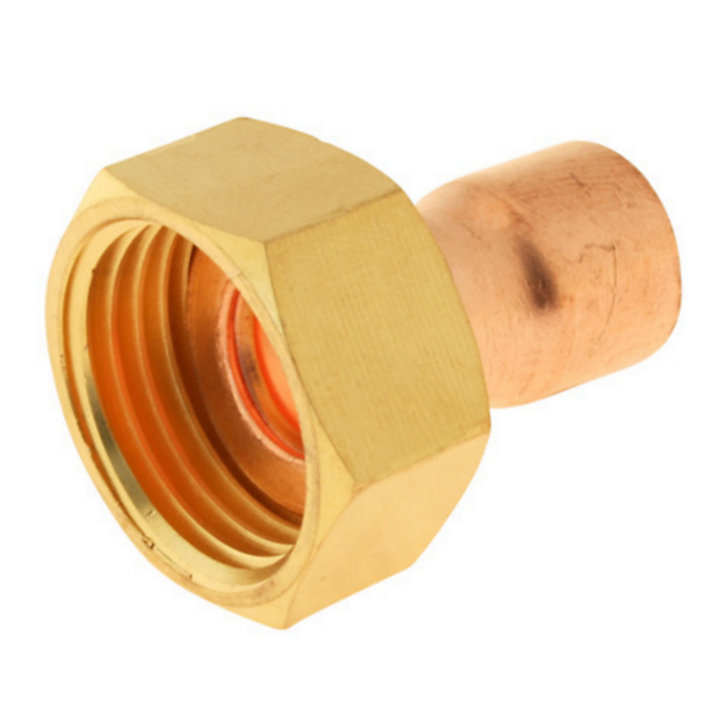 Raccord collet battu cuivre droit à souder sur tube cuivre Ø12 - sortie écrou tournant femelle 15/21 (1/2