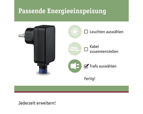 Paulmann Plug & Shine Voedingstransformator IP44 21W met stekker zwart 230/24V