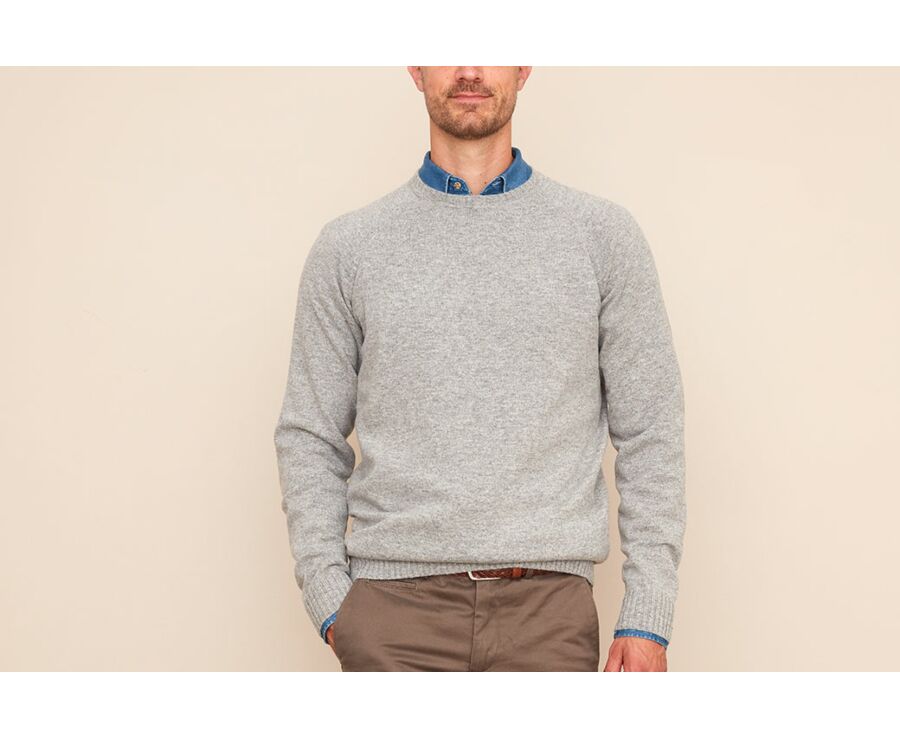 Pull homme en laine col rond Gris chiné - CONNIC