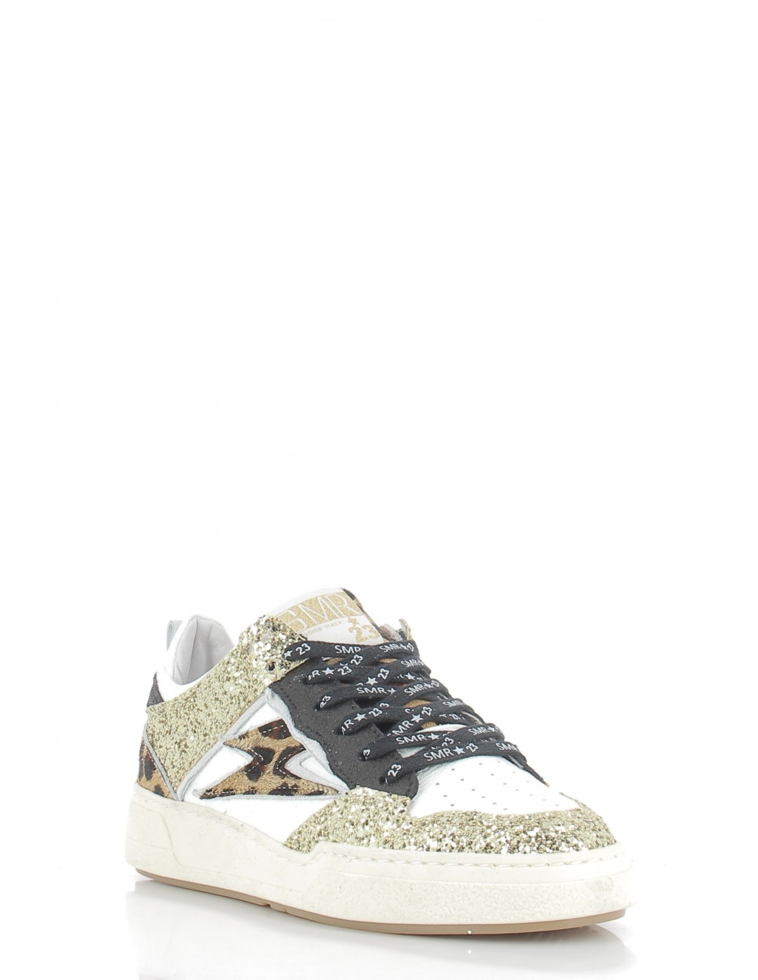 semerdjian Baskets de Ville Femme chita 10646 cuir blanc/lepord/noir/paillette or