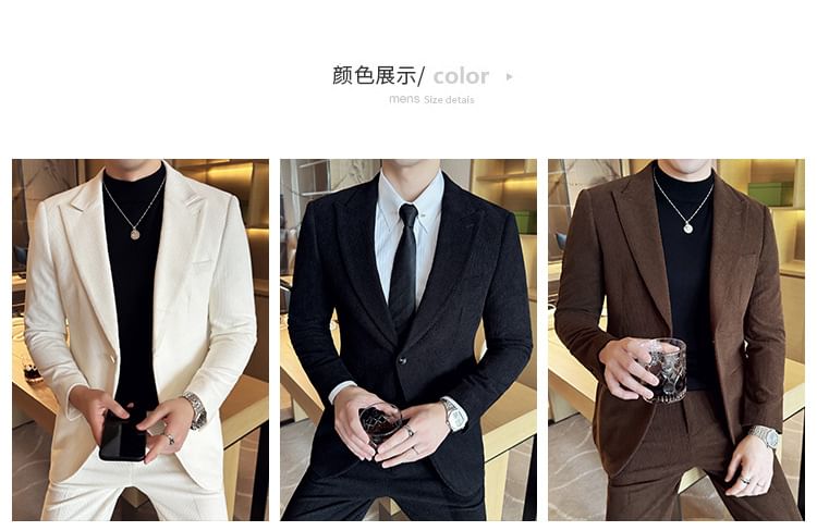 Lefitt - Set: effen corduroy blazer met één knoop + pantalon