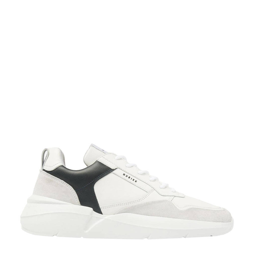 Nubikk leren sneakers wit/donkerblauw