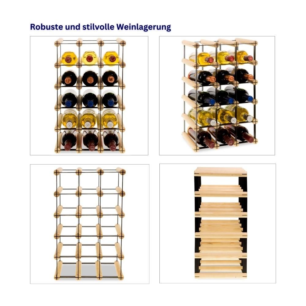 PROREGAL Modulair Wijnrek Vinotega Mod Metaal HxBxD 52,5 x 32,5 x 24,5 cm 3 x 5 Flessen Massief Dennenhout Natuurlijk