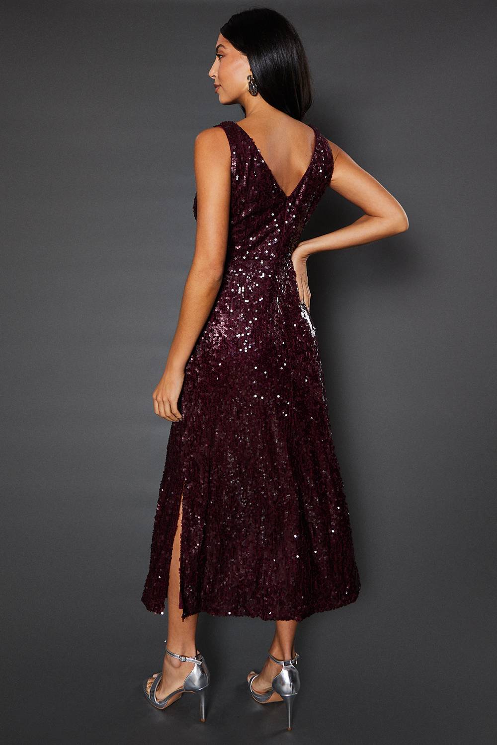 Wallis Robe Midaxi Froncée à Paillettes de Soirée