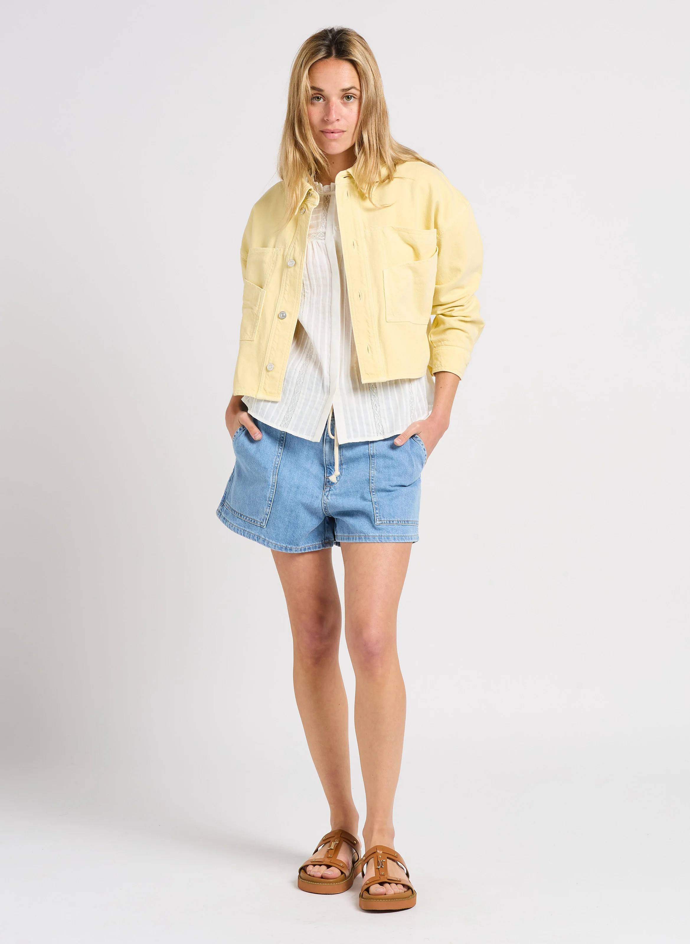 MABO - Short large taille haute en coton | Bleu