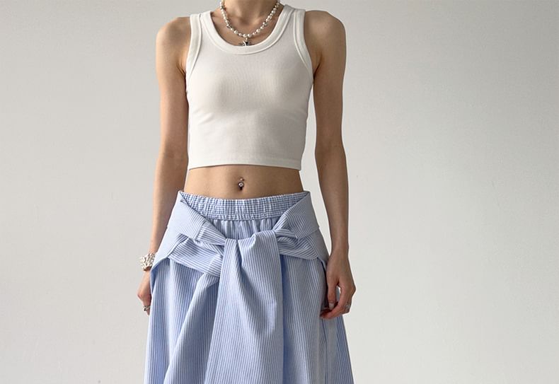 Rosesand - Gestreepte, losse, wijde broek met lage taille