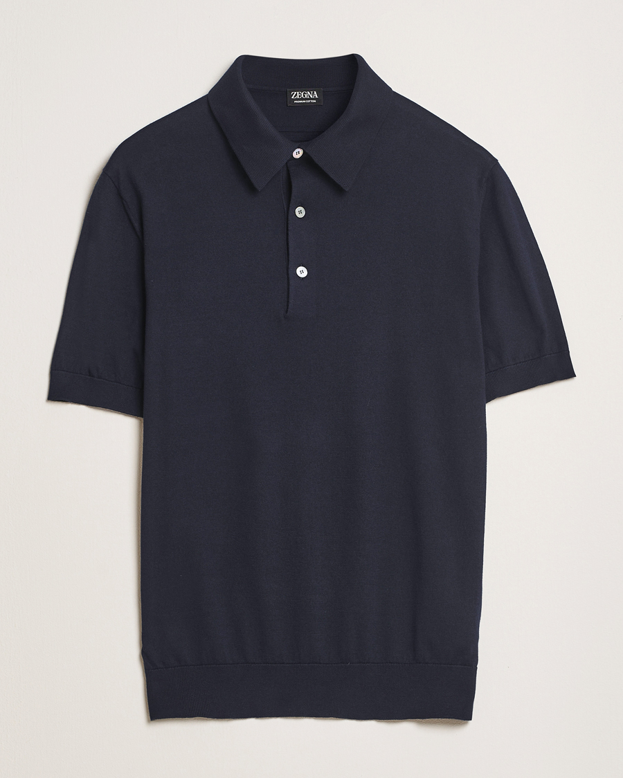 Zegna Premium Cotton Knitted Polo Navy