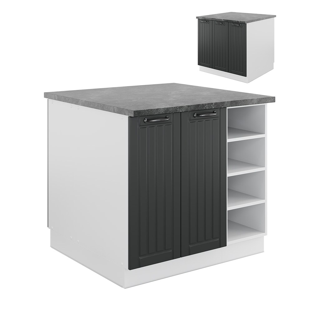 Vicco Kücheninsel Küchenblock Einbauküche Fame-Line Landhaus Weiß Dunkelgrau 90 cm Küchen Schränke Regalunterschrank Küchenunterschrank Regalinselunterschrank Softclose-Scharnier Küchenmöbel