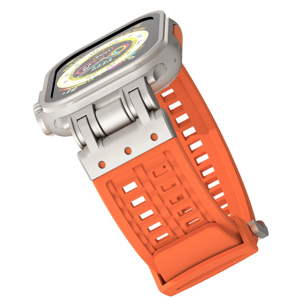 Apple Watch (49/46/45/44 mm) Silikon Armband mit dualem Dorn-Verschluss (Gelenkumfang: 135 - 220 mm) - Orange