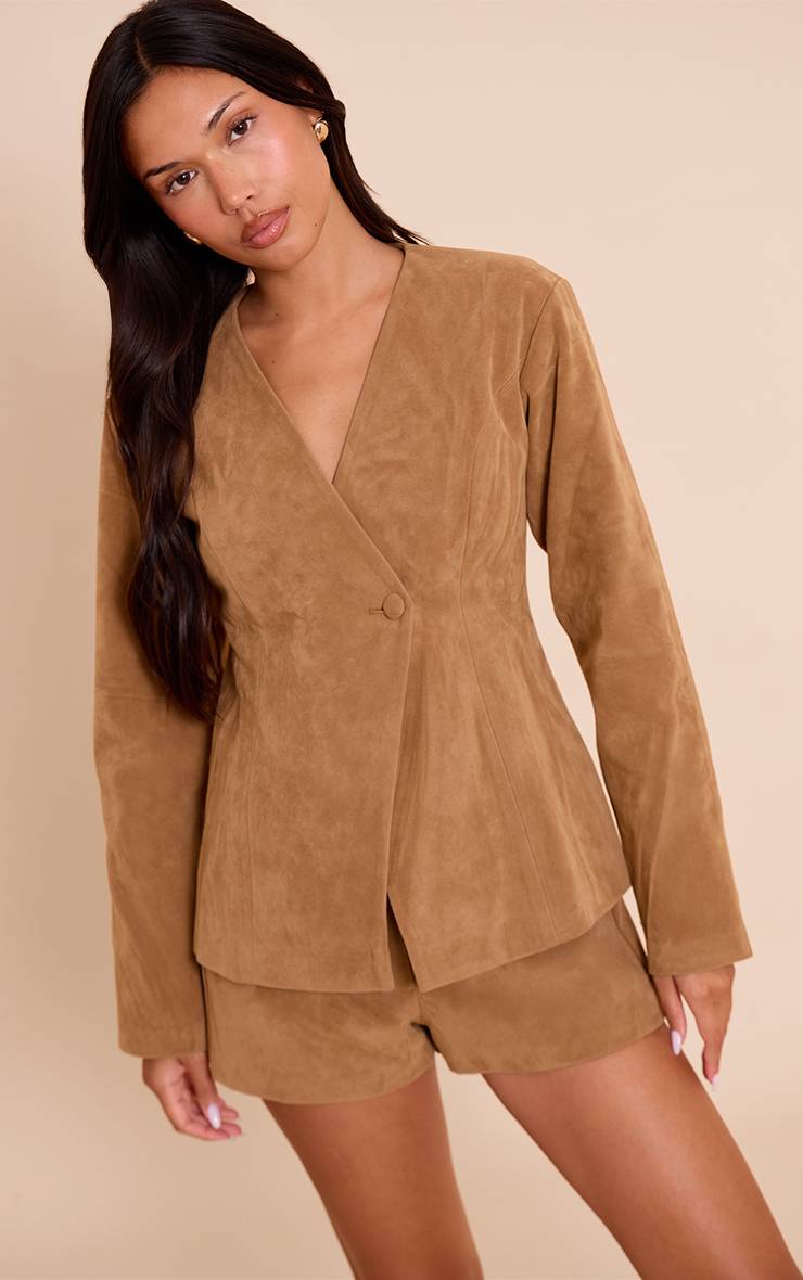 Marron Short Tailleur Structuré En Synthétique