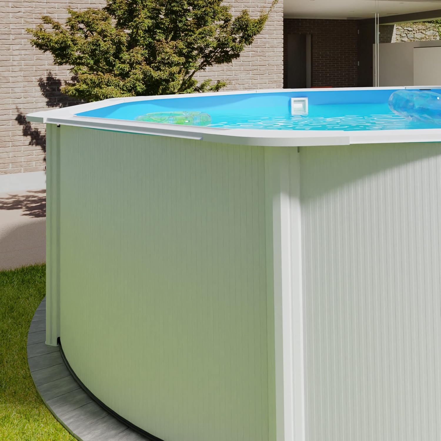Planet Pool Stahlwandpool rund Größe wählbar, 120 cm tief, Stahl 0,4 mm weiß, Folie 0,3 mm blau, Overlap 450x120cm