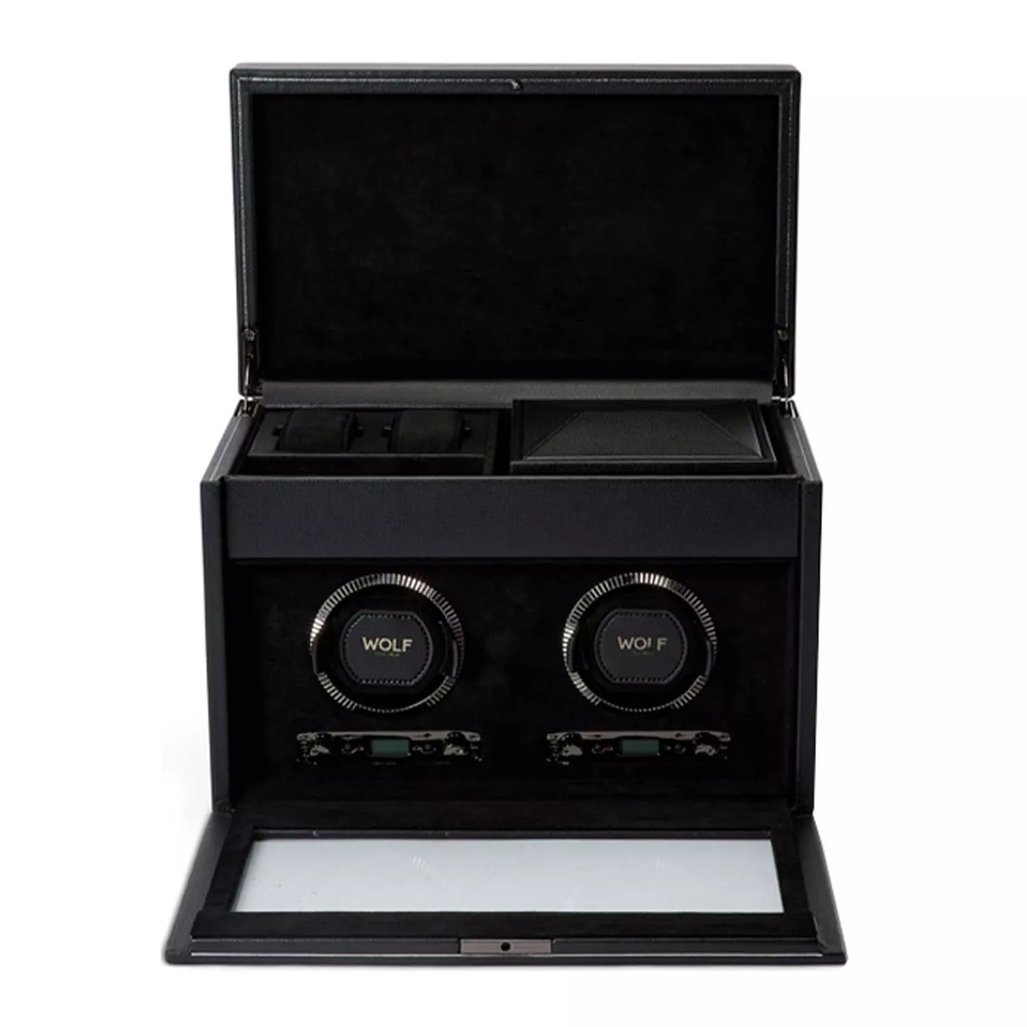Wolf British Racing Green Watch Winder 2 ure Sort Imiteret Læder 792202