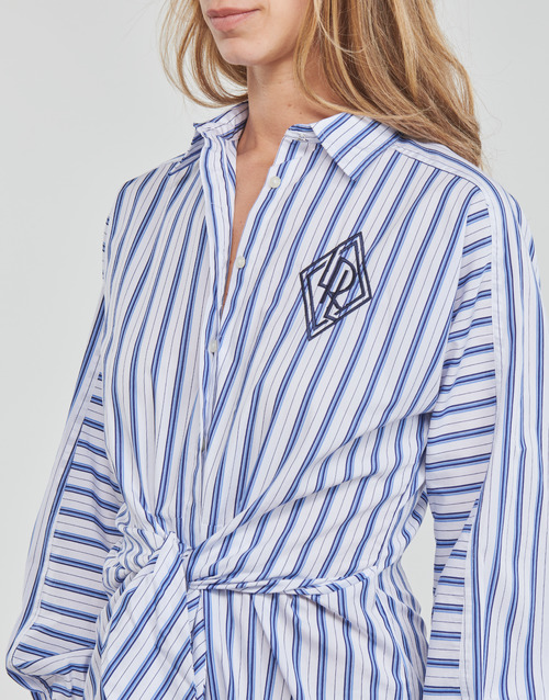 Lauren Ralph Lauren - ESSIEN-LONG SLEEVE-DAY DRESS Marino / Blanco