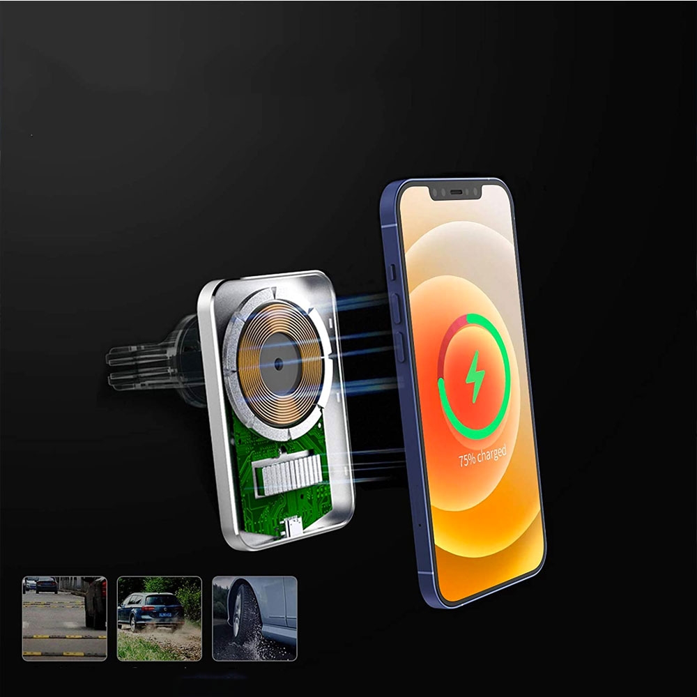 (15W) MagSafe Auto KFZ Halterung für Lüftungsgitter Qi Wireless Fast Charging Ladestation - Schwarz