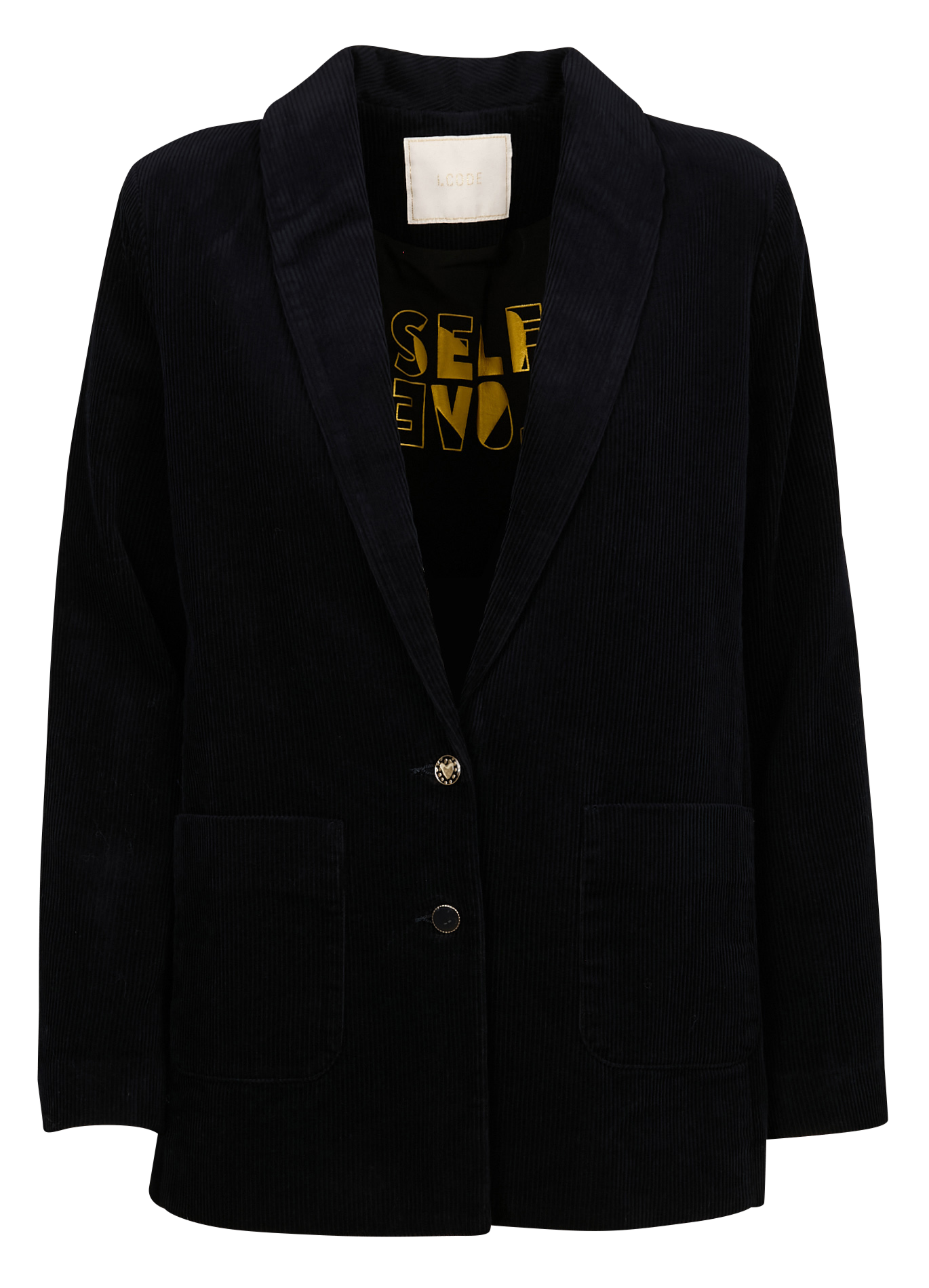 Veste droite col châle en velours de coton côtelé | Bleu