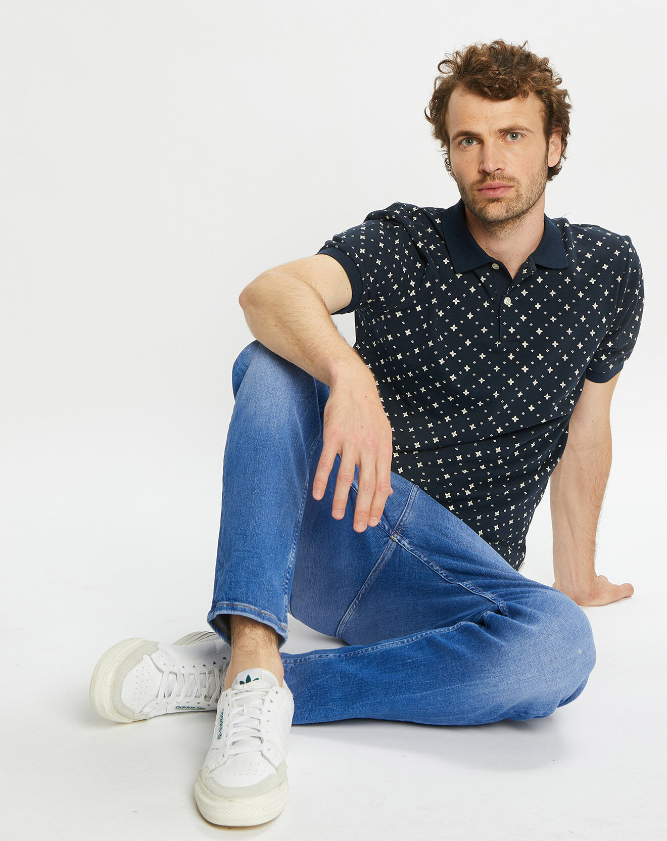 Scotch & Soda Polo Regular Fit 100% Coton Bio imprimé bleu marine