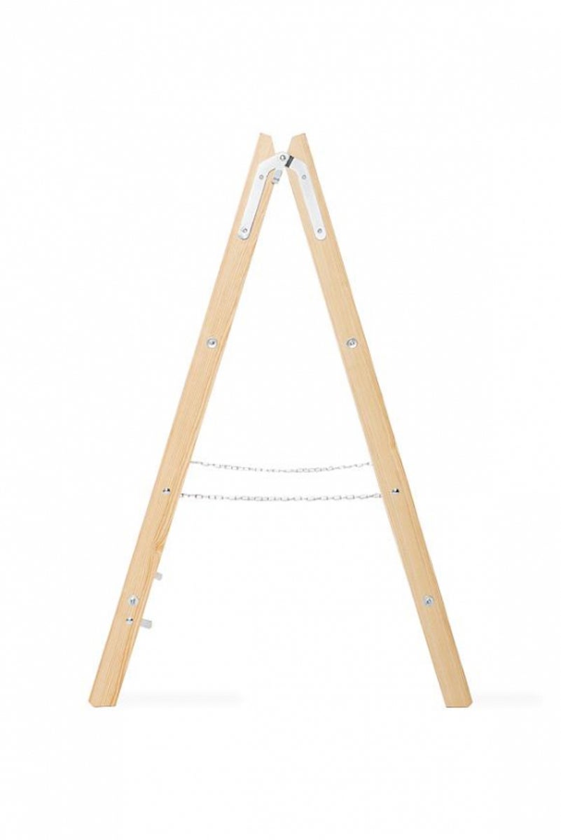 PROREGAL Houten Dubbele Giraf Houten Trapladder met Veiligheidsketting 2 x 4 Sporten 132 cm Hoge Trapladder T-bar Ladder Dubbele Sportladder
