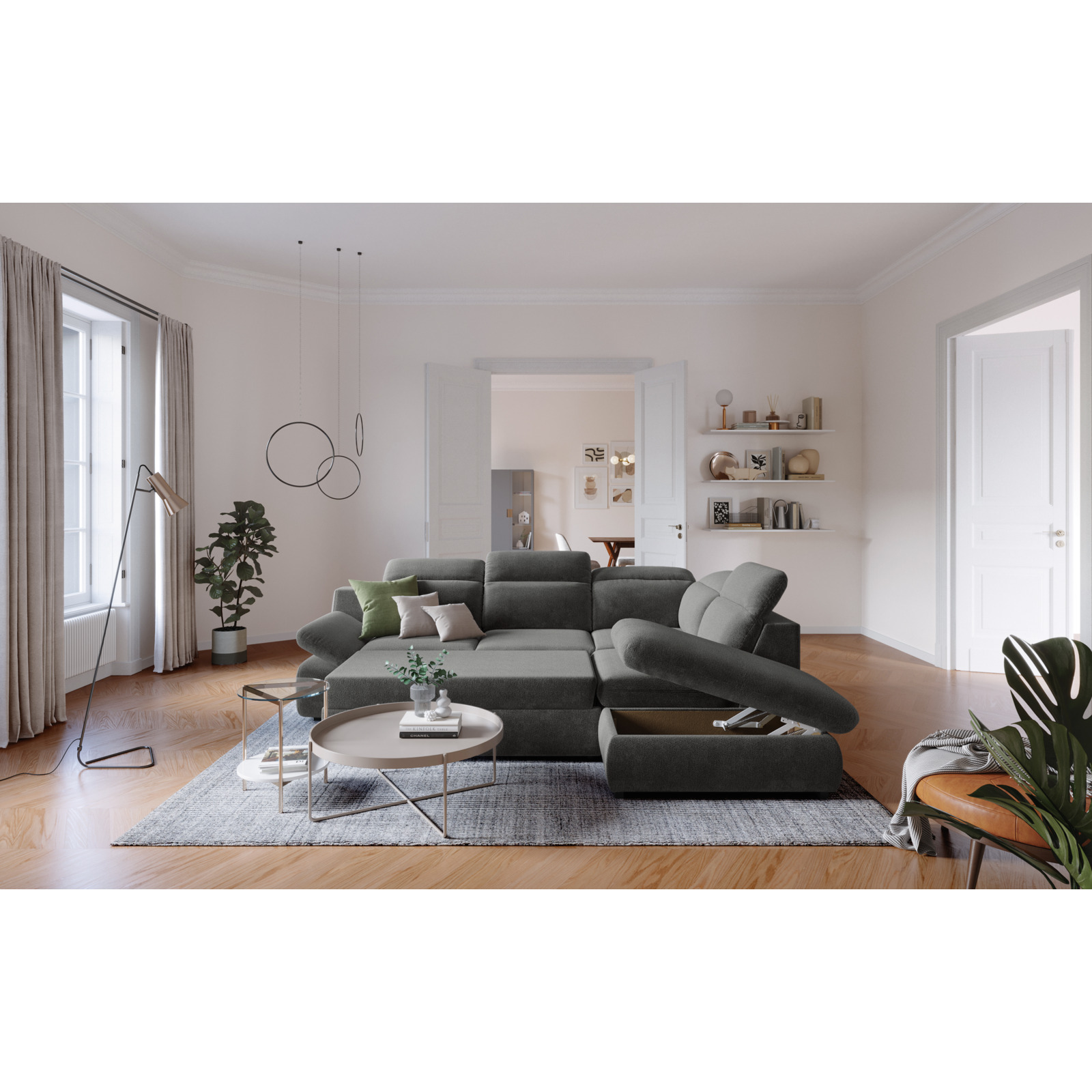 Ecksofa Lorena Stoff, Ottomane rechts