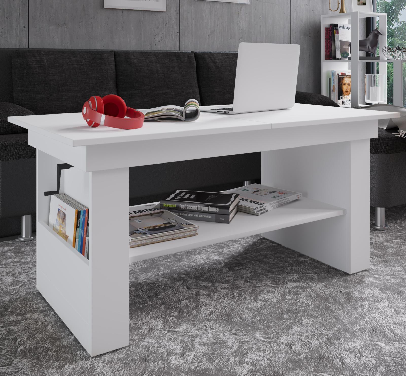 Couchtisch KOBILA - weiß - höhenverstellbar - 115 cm