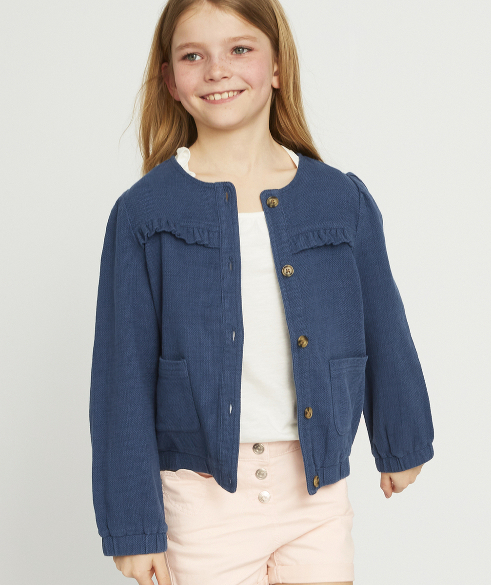 LA VESTE BOMBERS BLEUE EN COTON ET LIN