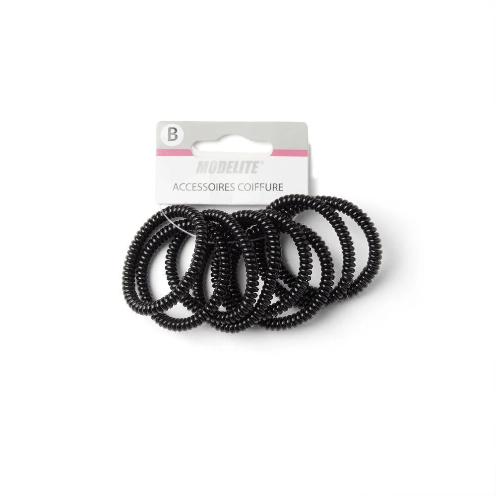 Lot de 8 élastiques à cheveux spirale caoutchouc noir
