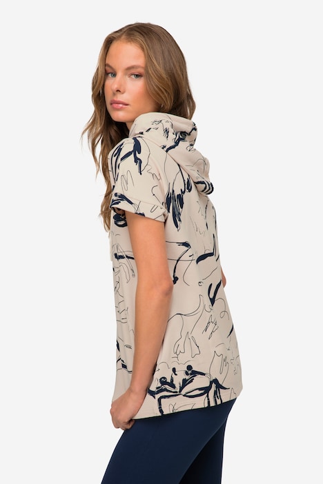 Hoodie, Sweater, oversized, Robben Print, Kapuze, Halbarm