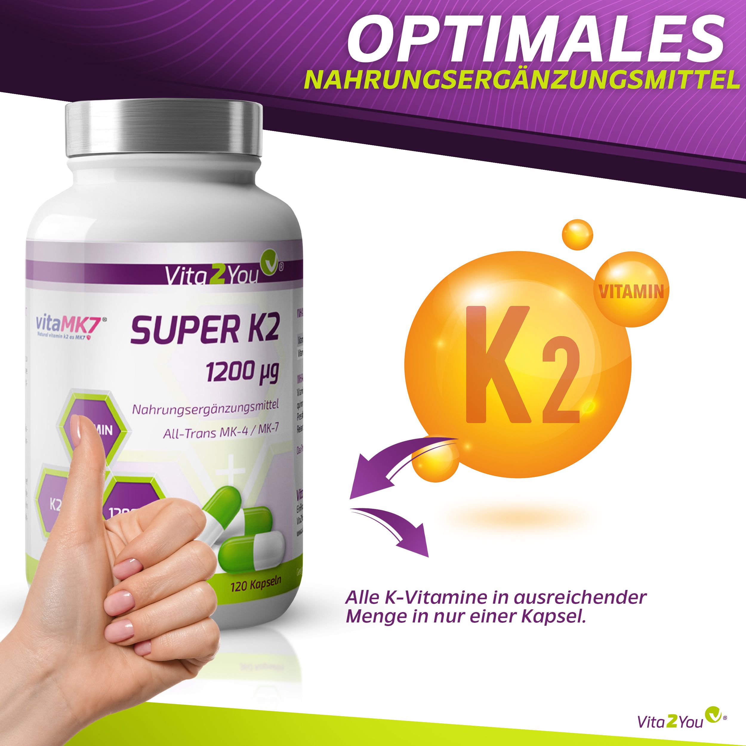 Vita2You Super K2 Kapseln 1200µg Vitamin K2