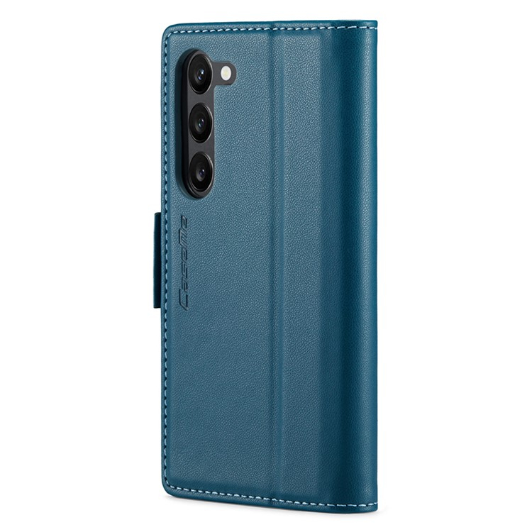 Samsung Galaxy S24 Leder Tasche Flip Wallet Etui mit Kartenfächern Litchi Look (RFID Schutz) - Blaugrün