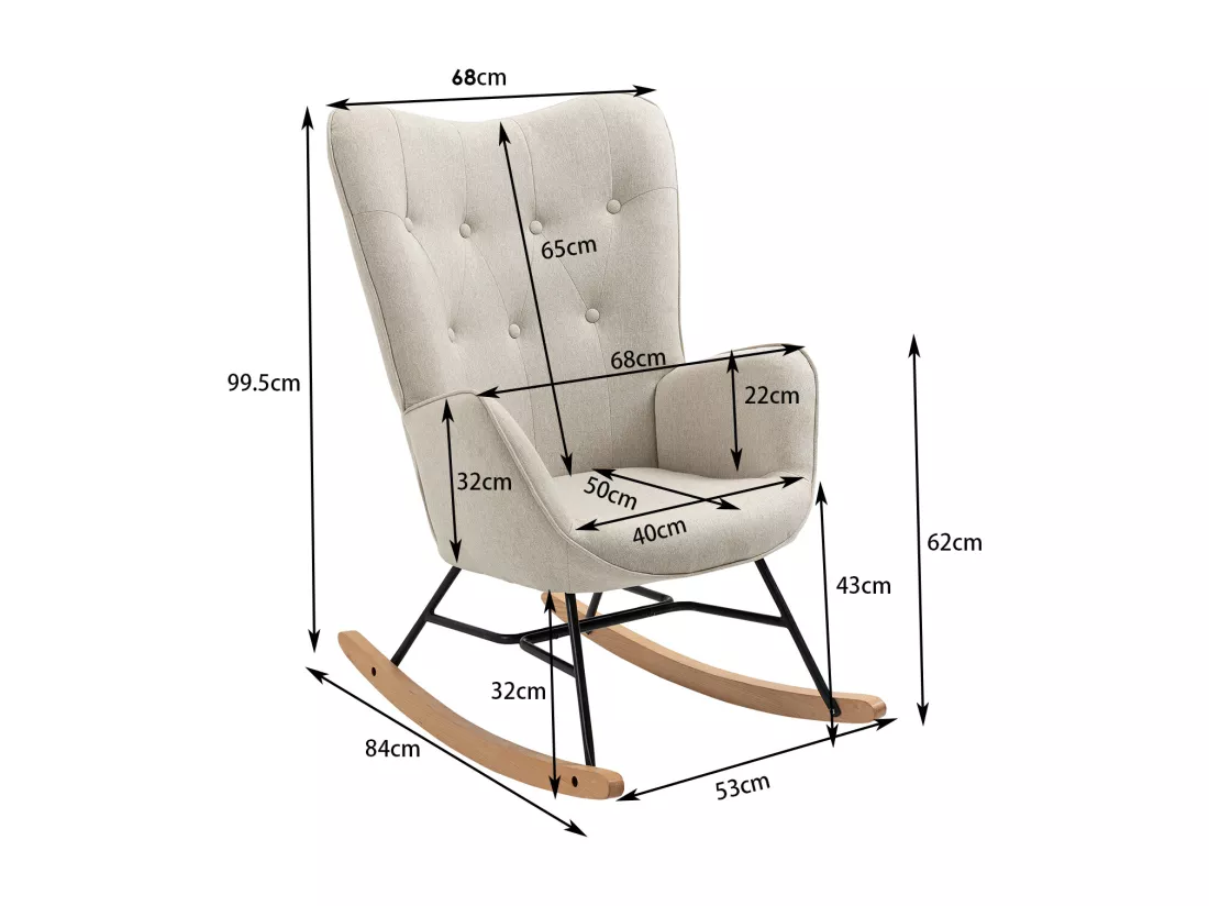 MEUBLES COSY Fauteuil à Bascule Allaitement Rocking Chair Scandinave Chaise Loisir Revêtement en Tissu avec Pieds en Bois Massif pour Salon, Chambre, Le balcon, Beige
