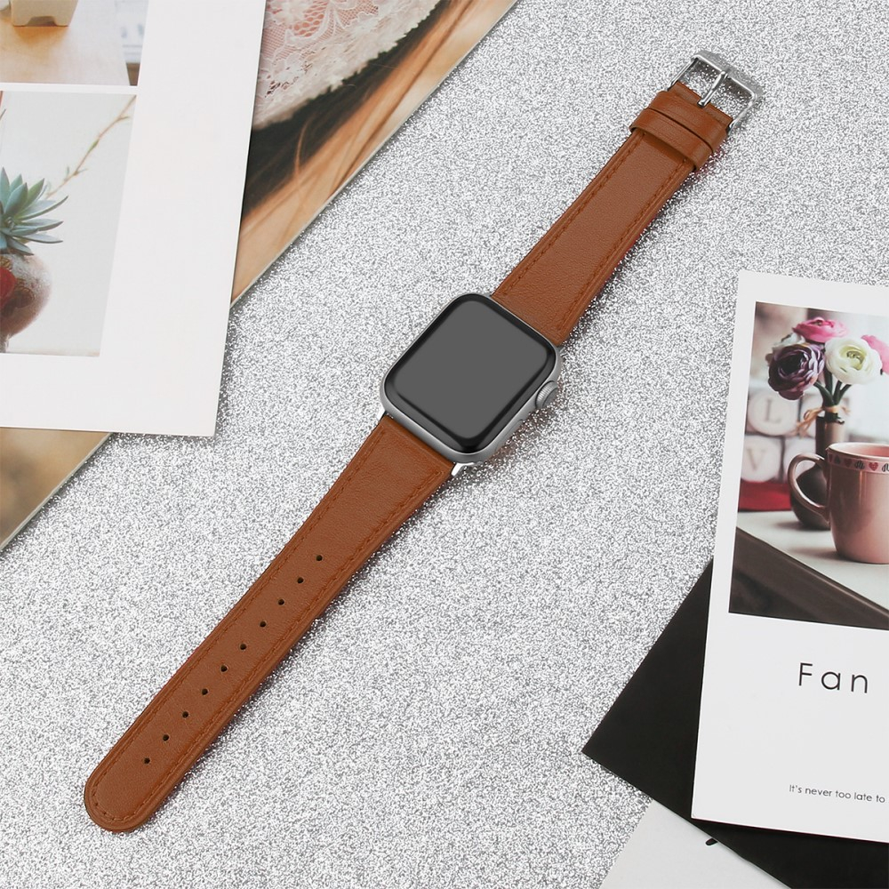 Apple Watch (49/46/45/44 mm) Ersatz Echtleder Armband (Gelenkumfang: 175-220mm) - Braun