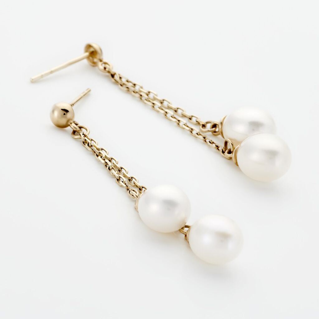 Boucles D'oreilles Pendantes Carrine 2 Fils Or Jaune Perle De Culture