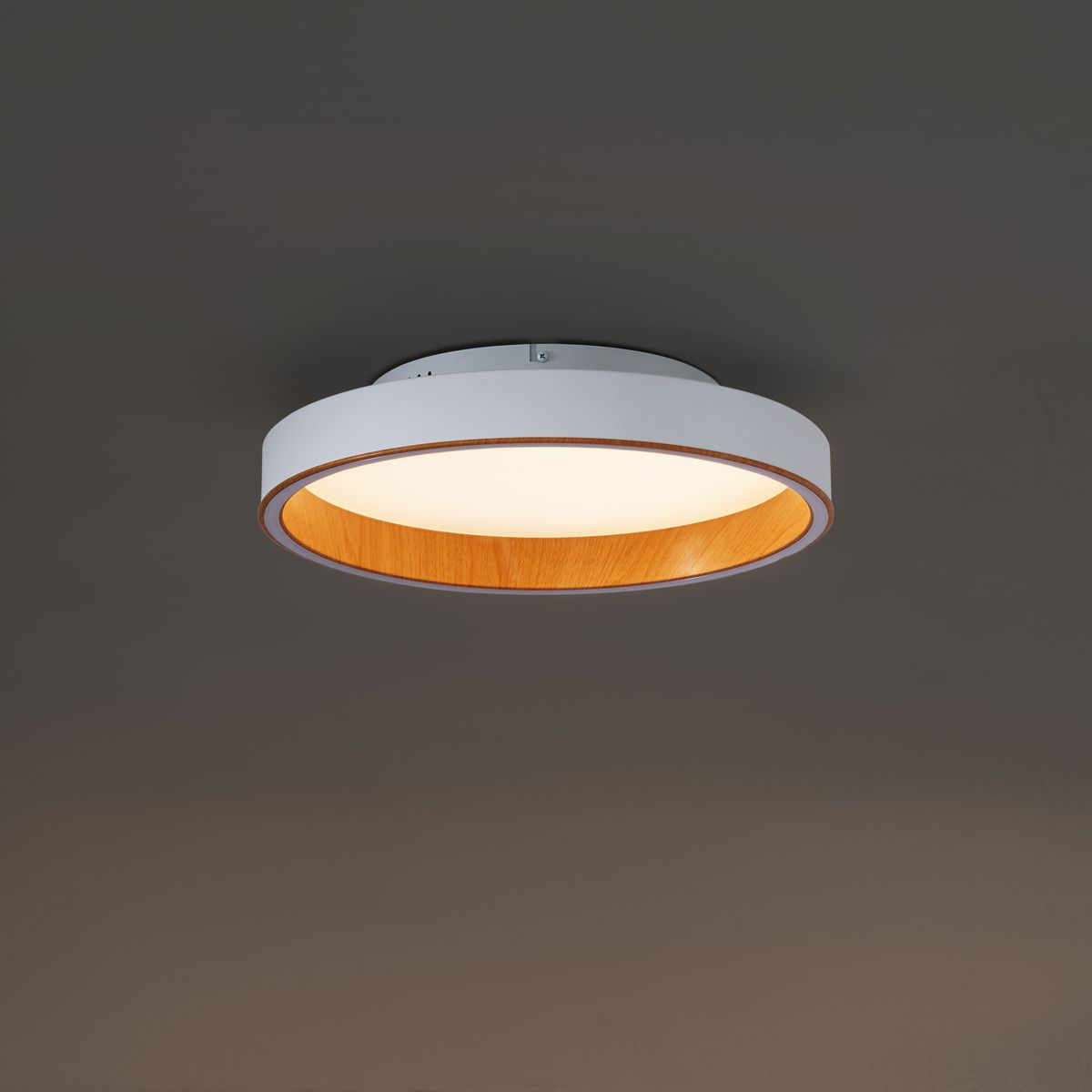 Design plafondlamp wit met hout 40cm incl. LED 3-way switch - Ingo