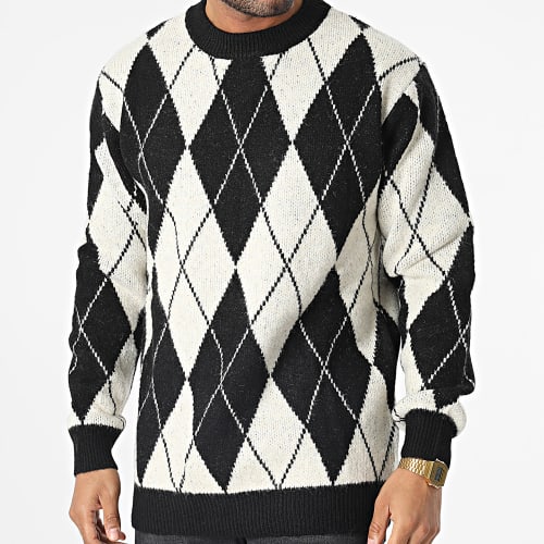 Pull à Carreaux Beige Noir