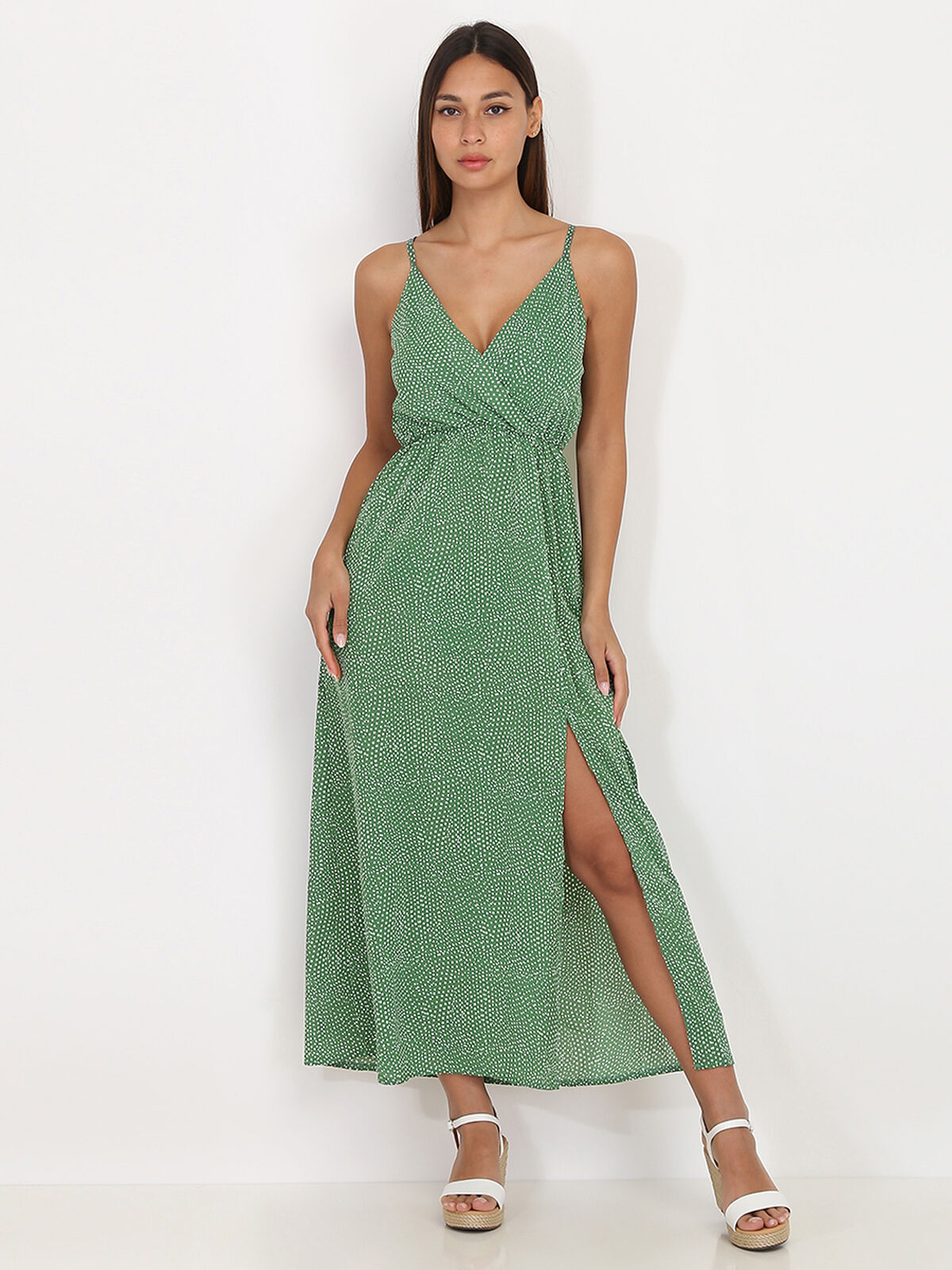 Robe fluide à pois- Vert