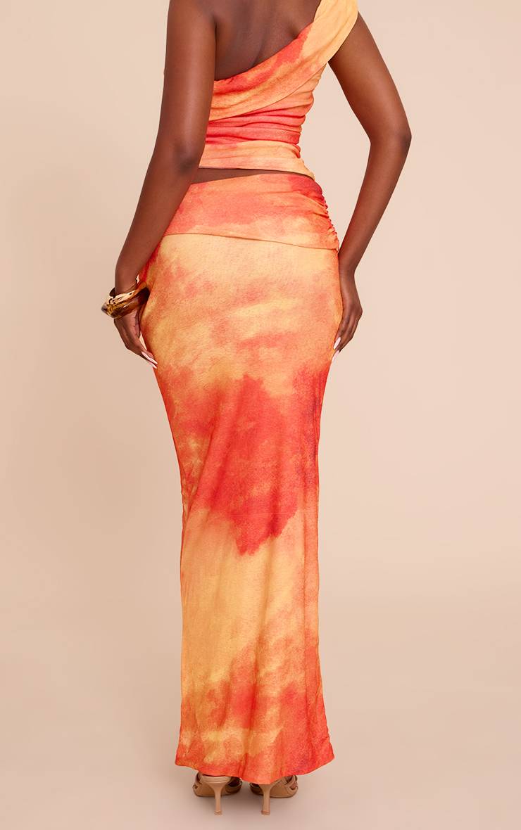 Orange Jupe Longue Taille Basse En Tissu Pelure D'oignon