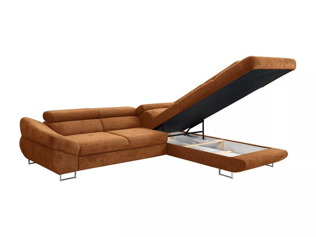 Canapé d'angle droit convertible en tissu texturé terracotta DALIAS
