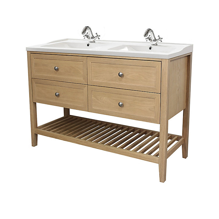 Meuble sous vasque à poser 4 tiroirs GoodHome Perma bois 120 cm